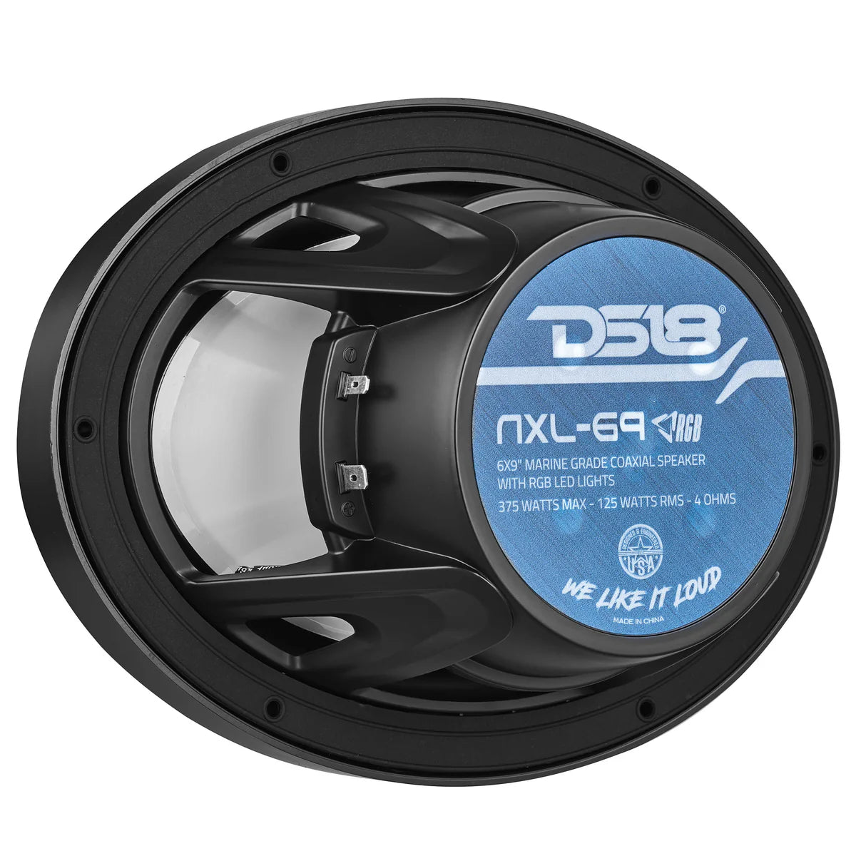 DS18 NXL 6x9" 2-Way Coaxial Marine Speaker With LED RGB Lights 125 Watts Rms 4-Ohm -Black