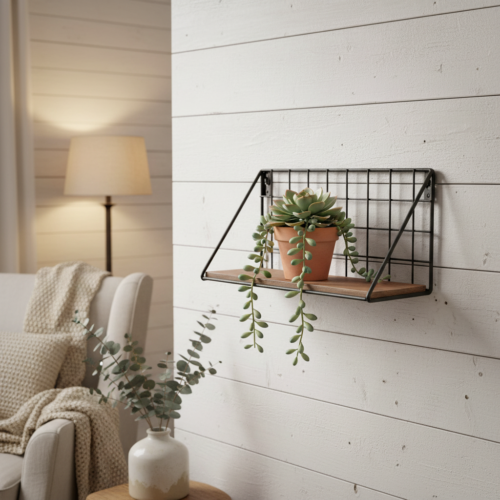 Small Metal Grid Wall Shelf With Wood Accent KB Decor & More