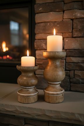 Mango wood candle pedestal KB Decor & More