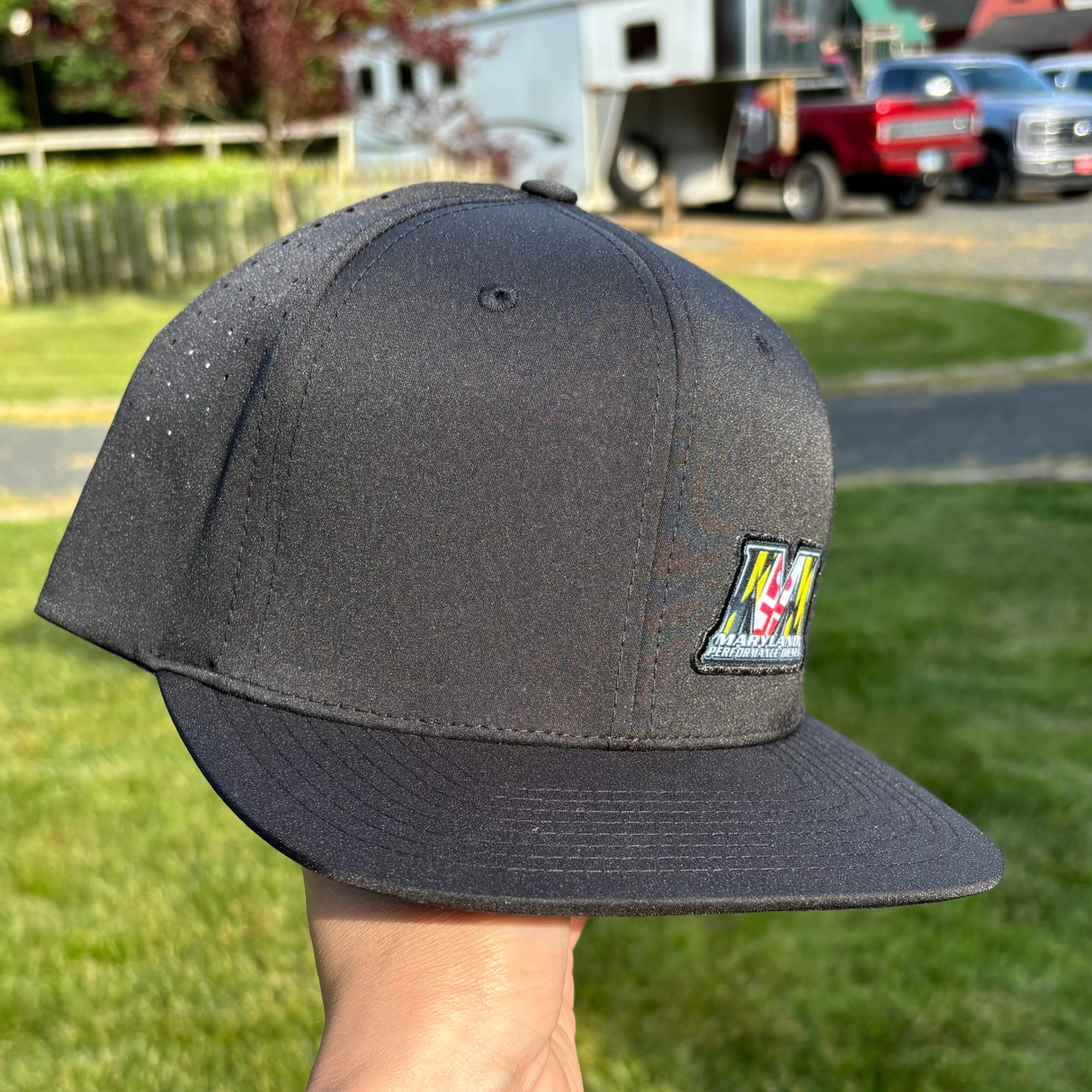 BLACK 6 PANEL - LASER PERFORATED PERFORMANCE  //  FLAT BRIM SNAPBACK Maryland Performance Products
