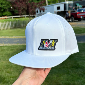 WHITE 6 PANEL - LASER PERFORATED PERFORMANCE  //  FLAT BRIM SNAPBACK Maryland Performance Products
