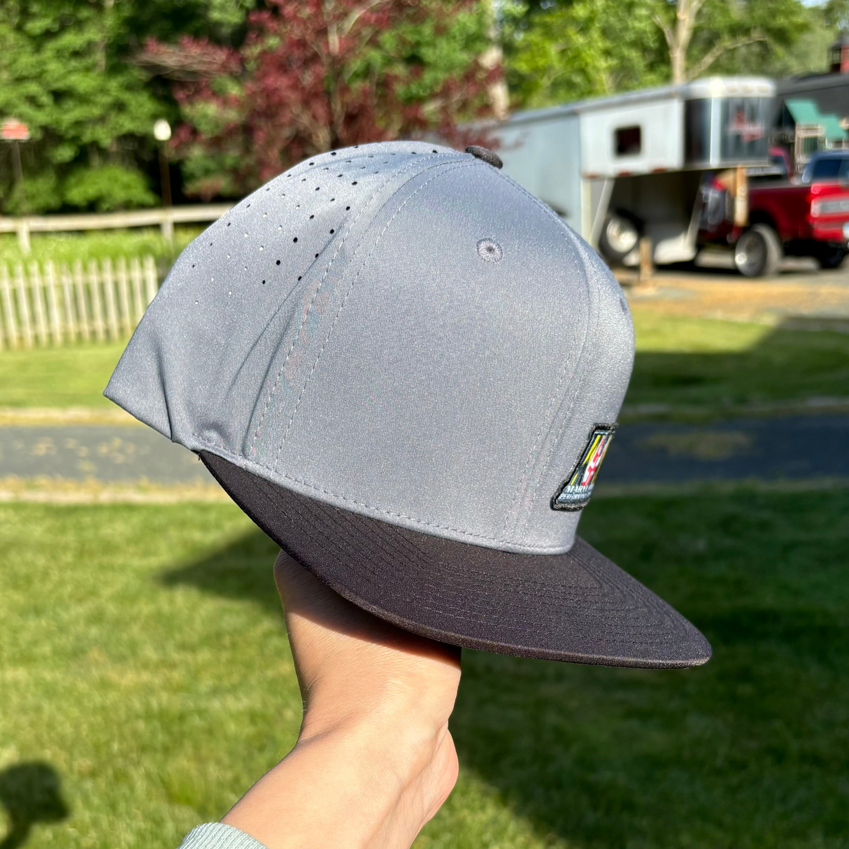 GREY 6 PANEL - LASER PERFORATED PERFORMANCE  //  FLAT BRIM SNAPBACK Maryland Performance Products