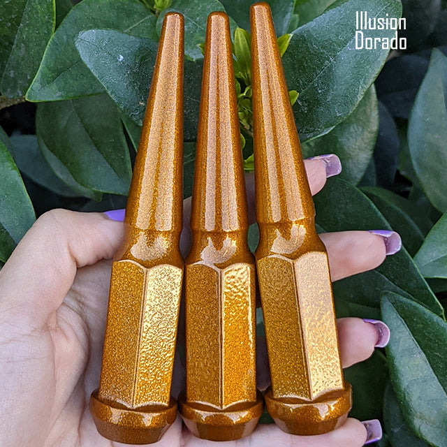24 Pc 14x1.5 Spike Lug Nuts 4.5" Tall - Powder Coated - Various Colors