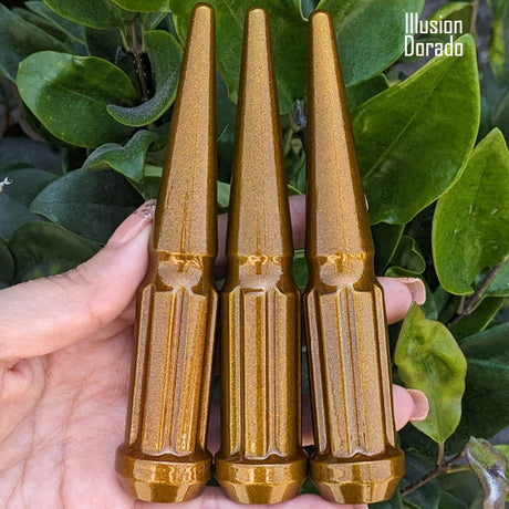 32 Pc 14x1.5 7-Spline Spike Lug Nuts 4.5" Tall - Powder Coated + Key Socket