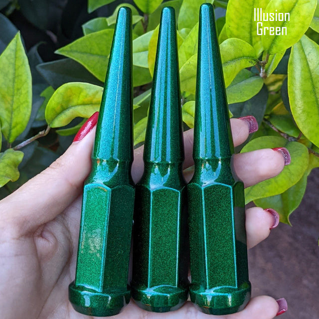 24 Pc 14x1.5 Spike Lug Nuts 4.5" Tall - Powder Coated - Various Colors