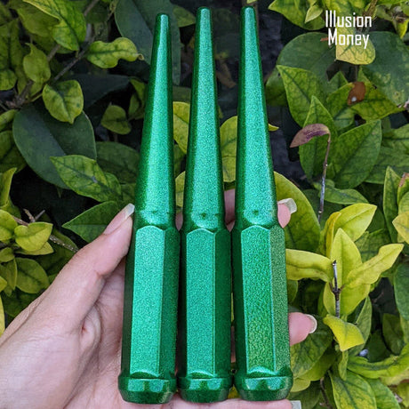 24 Pc 14x1.5 Spike Lug Nuts 6" Tall - Powder Coated - Various Colors