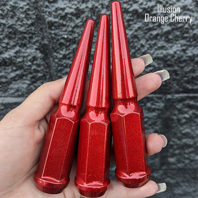 24 Pc 14x1.5 Spike Lug Nuts 4.5" Tall - Powder Coated - Various Colors