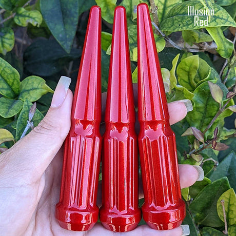 32 Pc 14x1.5 7-Spline Spike Lug Nuts 4.5" Tall - Powder Coated + Key Socket