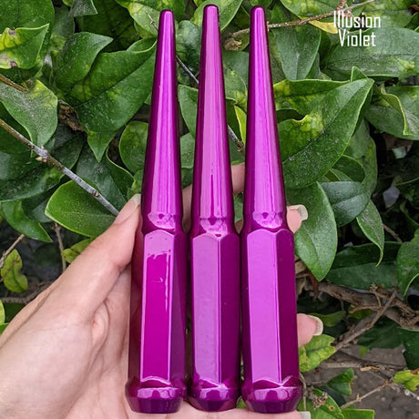 24 Pc 14x1.5 Spike Lug Nuts 6" Tall - Powder Coated - Various Colors