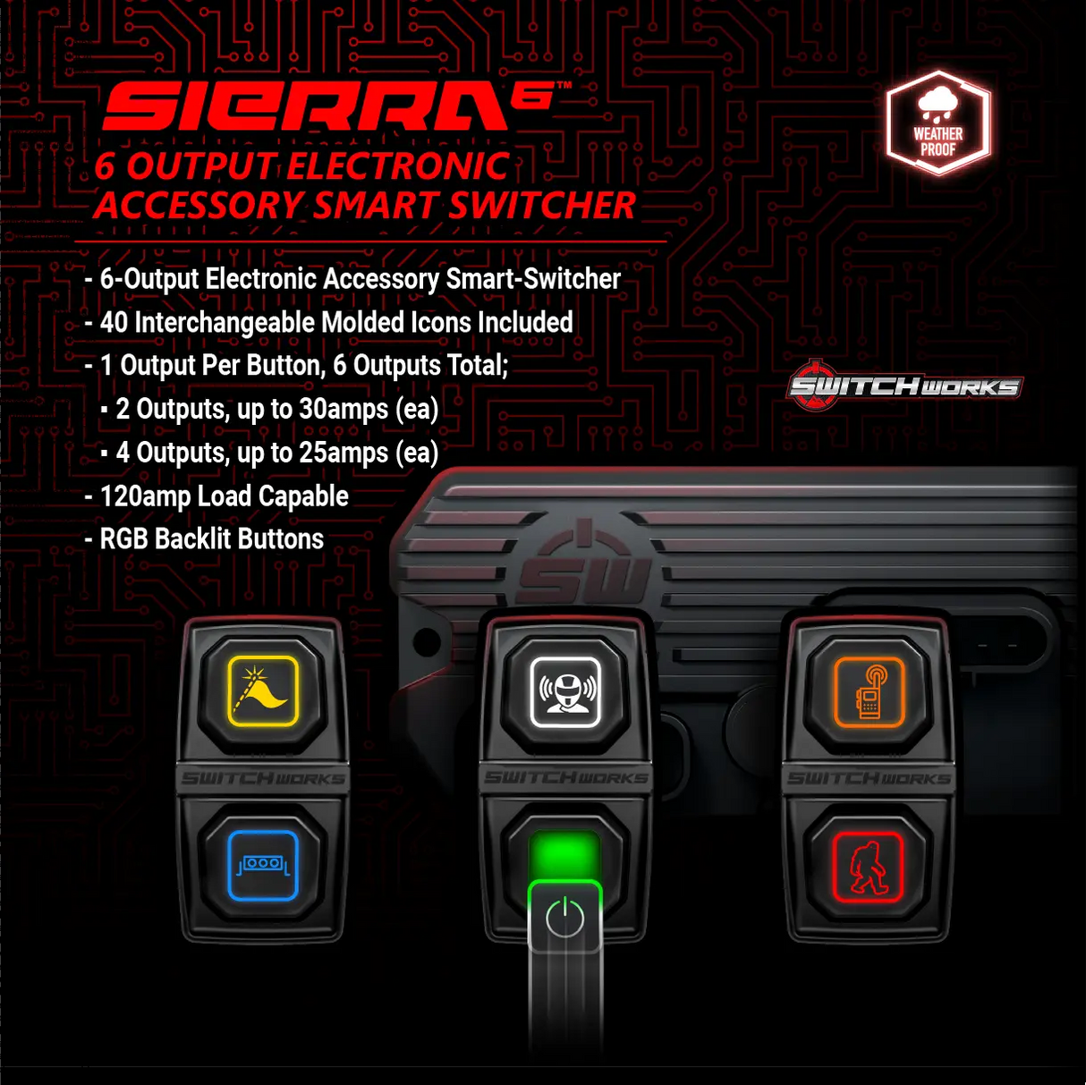 Sierra6, 6-Switch, 3-Rocker Electronic Accessory Smart Switcher - Universal SWITCH Works