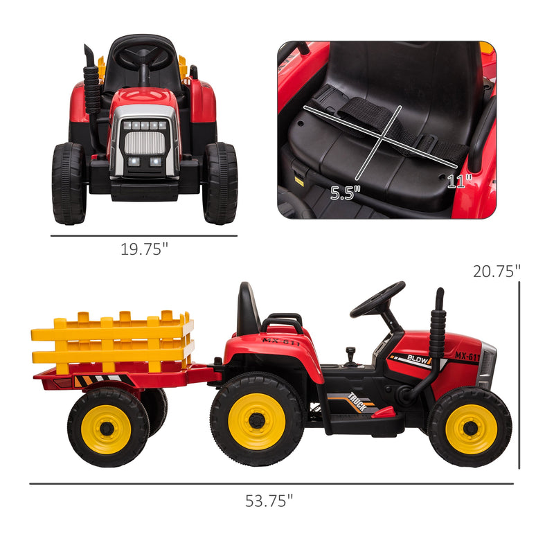 12V Electric Tractor with Trailer and Dual Motors for Kids