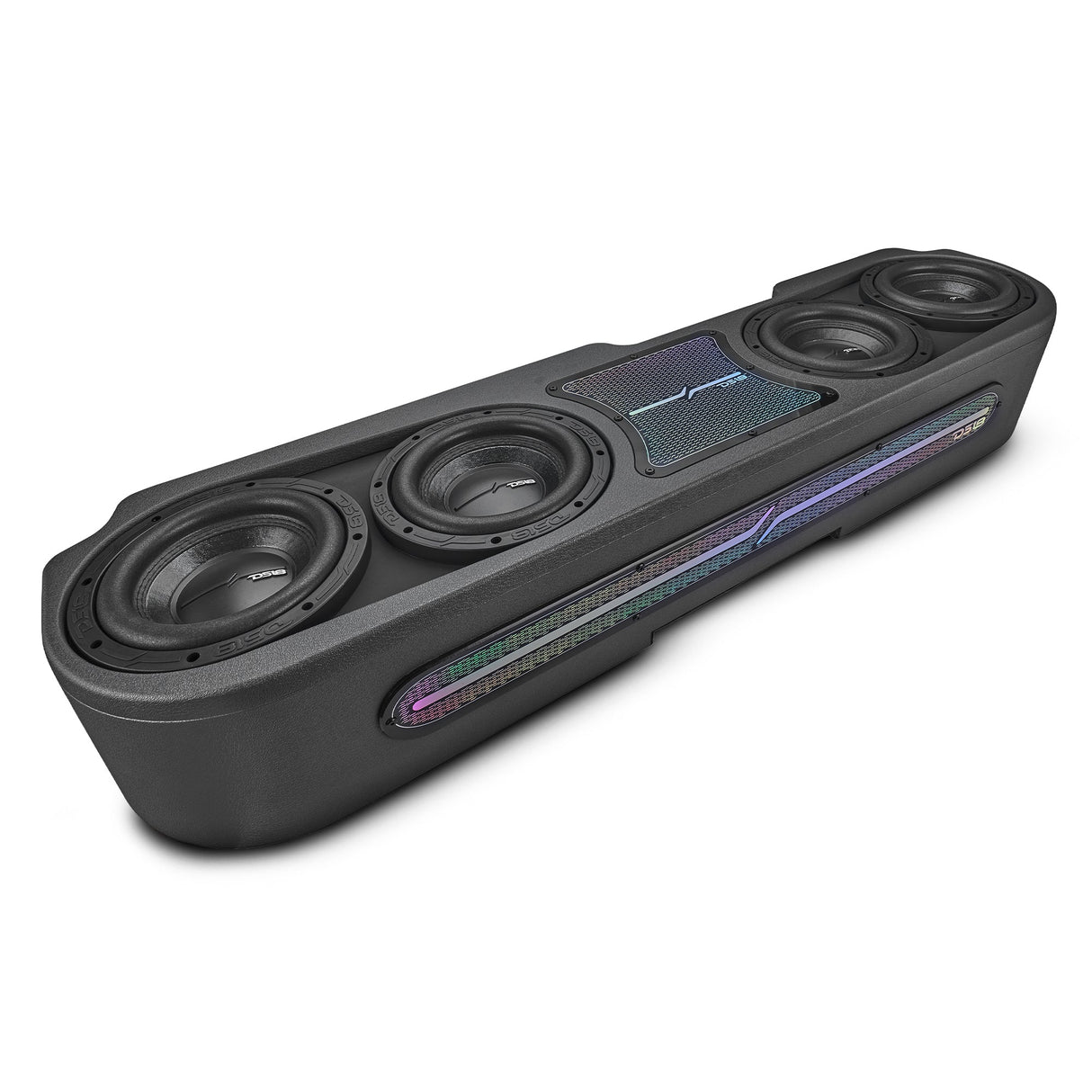 Jeep JT Gladiator Loaded Under Rear Seat Subwoofer Enclosure with 4 X 8" ZR8.2D, Leather Wrapped and Digital LED Lights | 1800 Watts RMS @ 1-Ohm DS18
