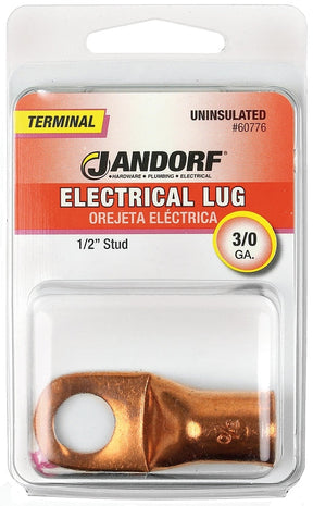 Jandorf Electrical Lug, 3/0 AWG Wire, 1/2 in Stud, Copper Contact, Brown #60776 Jandorf