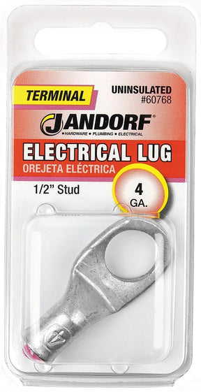 Jandorf Electrical Lug, 4 AWG Wire, Copper Contact, Tin Contact Coating, 1/2 in Stud #60768 Jandorf