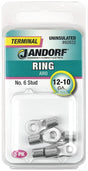Jandorf Ring Terminal, 12 to 10 AWG Wire, Copper Contact, Tin Contact Coating, #6 Stud #60832 Jandorf
