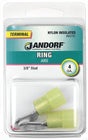 Jandorf Ring Terminal, 4 AWG Wire, 3/8 in Stud, Nylon Insulation, Copper Contact, Yellow #60781 Jandorf
