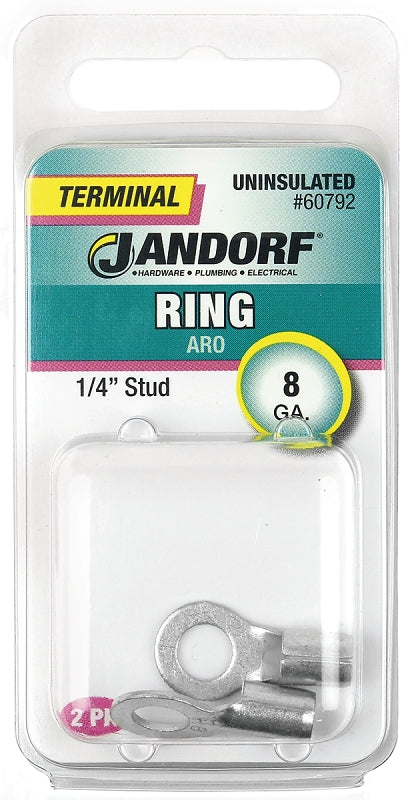 Jandorf Ring Terminal, 8 AWG Wire, 1/4 in Stud #60792 Jandorf