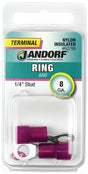 Jandorf Ring Terminal, 8 AWG Wire, 1/4 in Stud, Nylon Insulation, Copper Contact, Red #60789 Jandorf
