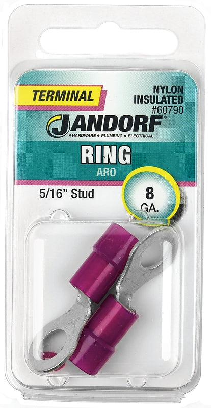 Jandorf Ring Terminal, 8 AWG Wire, 5/16 in Stud, Red #60790 Jandorf