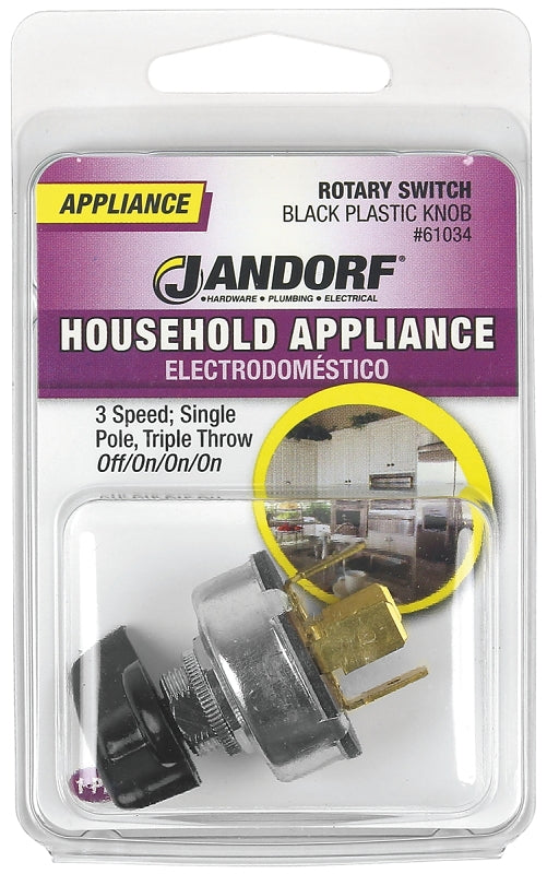 Jandorf Single Circuit Rotary Switch, 1 A, 125 V, SPTT, Plastic, Black #61034 Jandorf