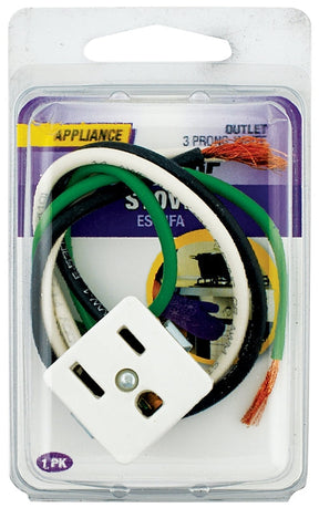 Jandorf Single Receptacle, 3 -Pole, 125 V, 15 A, White #61017 Jandorf