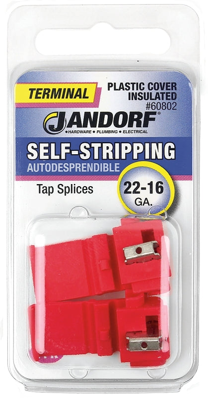 Jandorf Terminal, 22 to 16 AWG Wire, Plastic Insulation, Red, 2/PK #60802 Jandorf