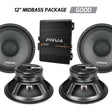 PRV Audio 3000W 12-inch Woofer and Amplifier Bundle 4-Pack