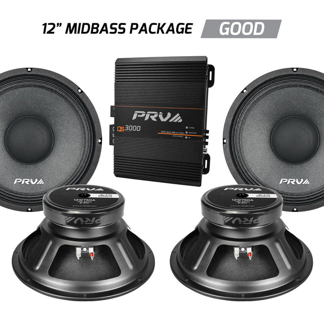 PRV Audio 3000W 12-inch Woofer and Amplifier Bundle 4-Pack