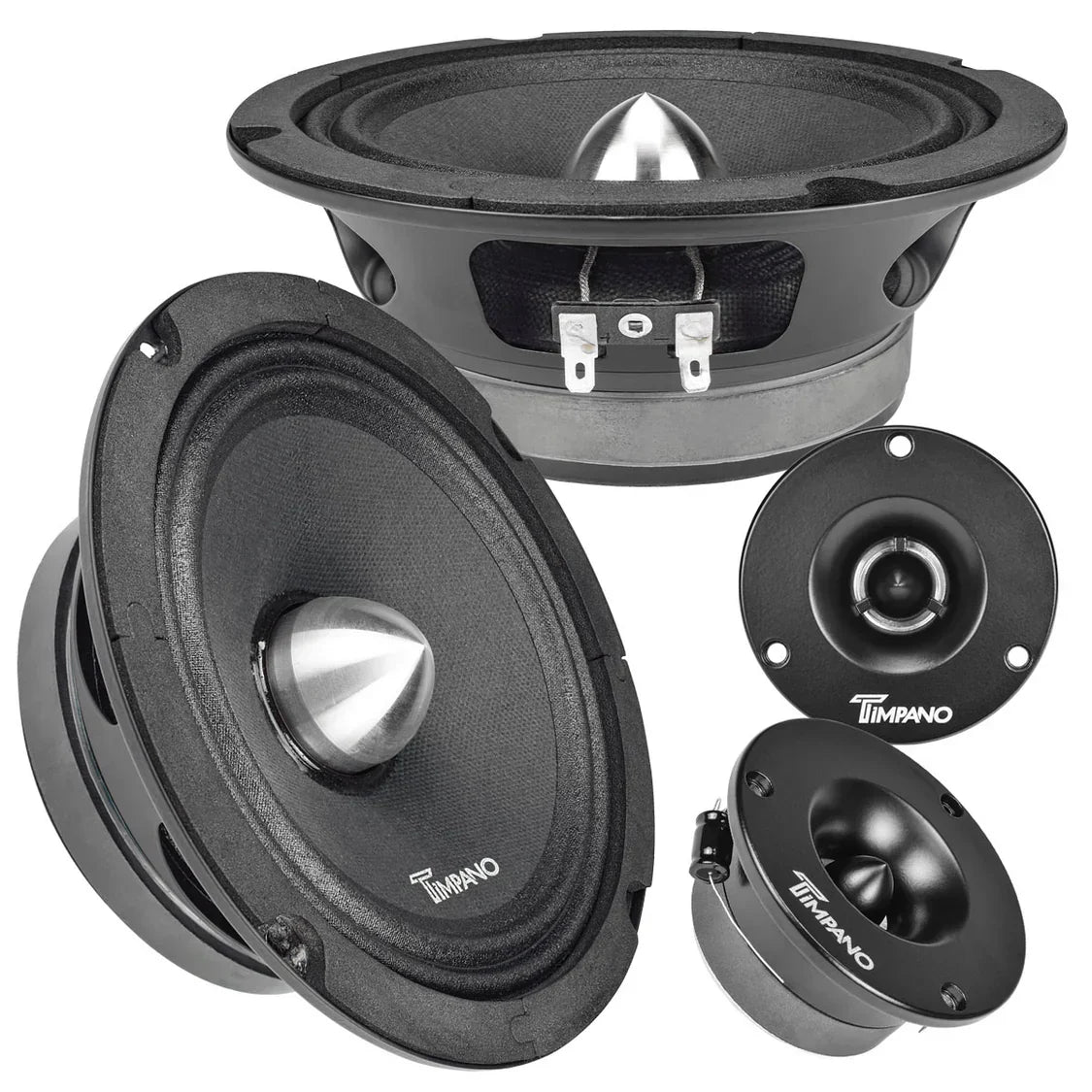 1600w PACKAGE 2x 6.5" Bullet Midrange + 2x Black Tweeters Timpano Audio