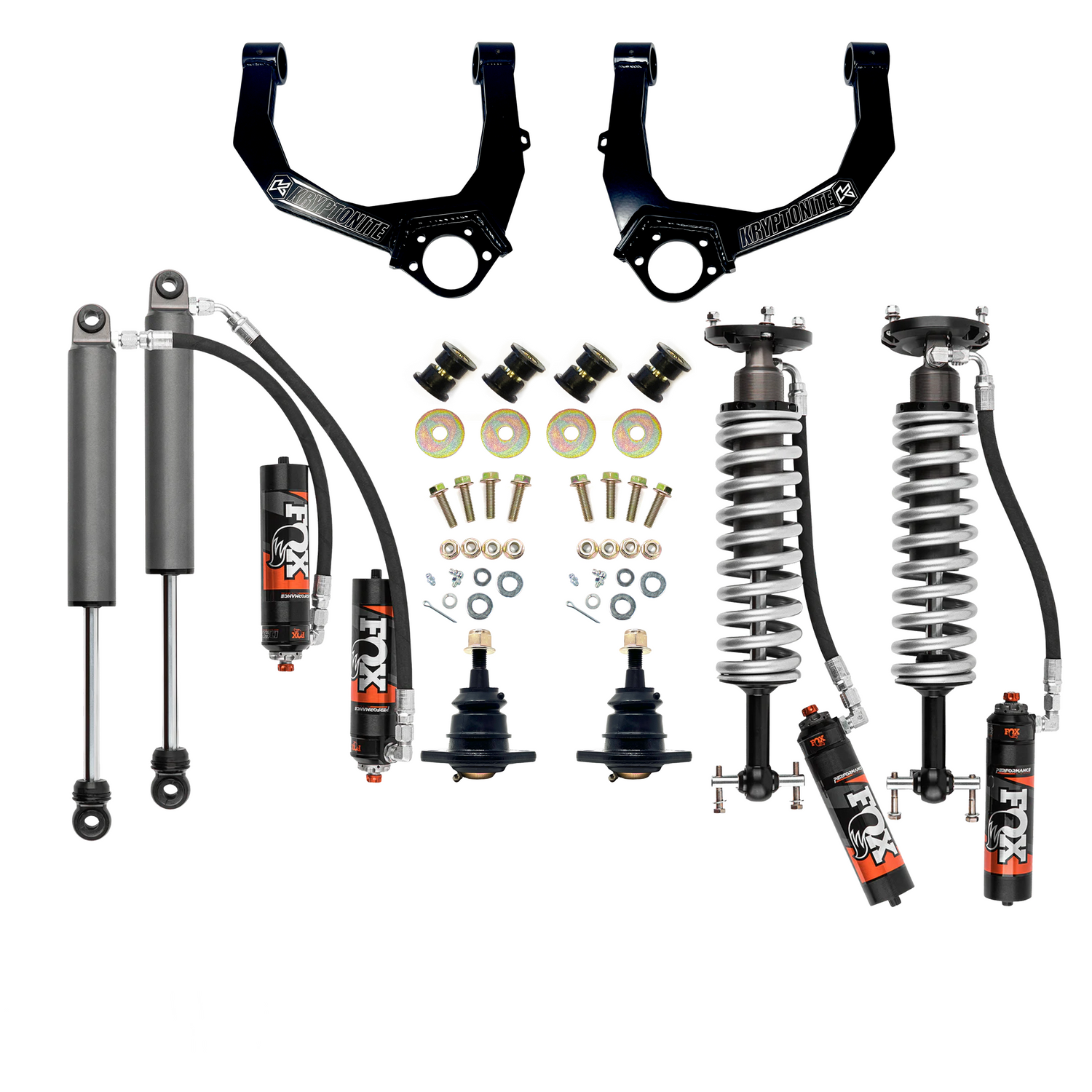 KRYPTONITE STAGE 3 LEVELING KIT WITH FOX PERFORMANCE ELITE SHOCKS FOR 1/2 TON 6 LUG TRUCKS 2019+ AT4/TRAIL BOSS