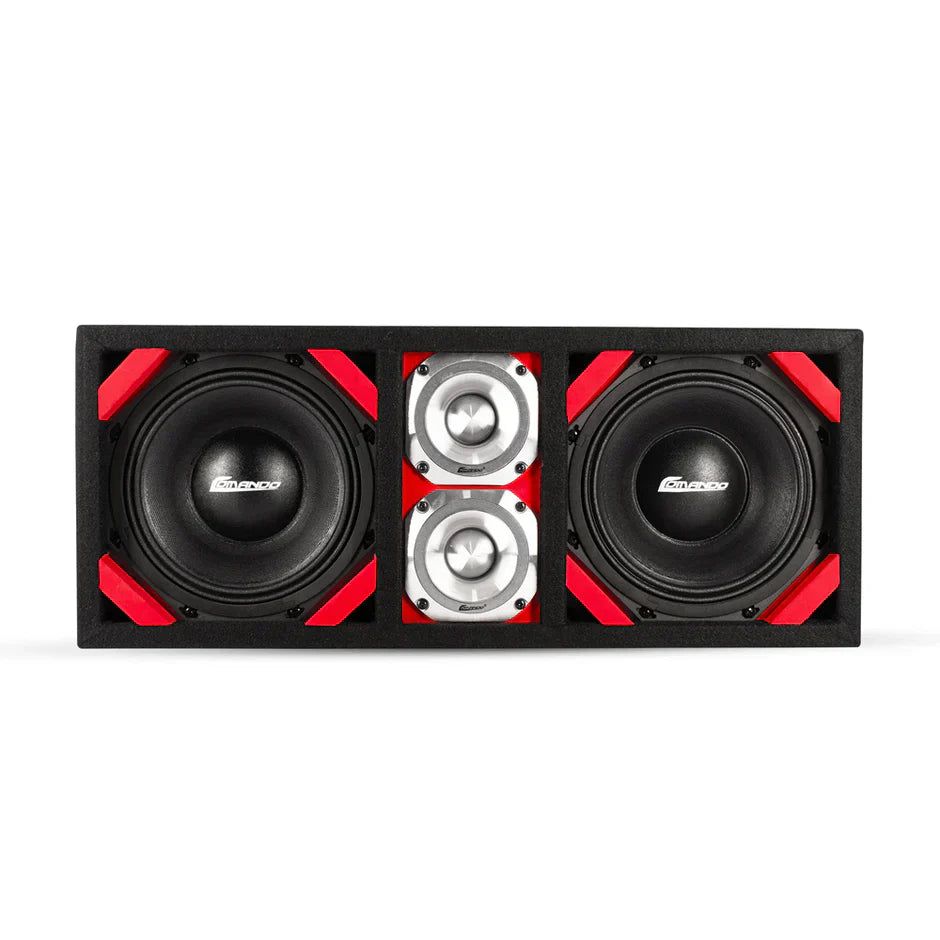 KTPONV2-208RED / DUAL 8" RED LOADED PORTED BOX + 2 TWEETER COMANDO