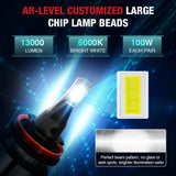 L2 H11 H8 H9 LED Headlight Bulbs 100W 6000K ‎‎‎13000LM White 2Pcs | Flashark
