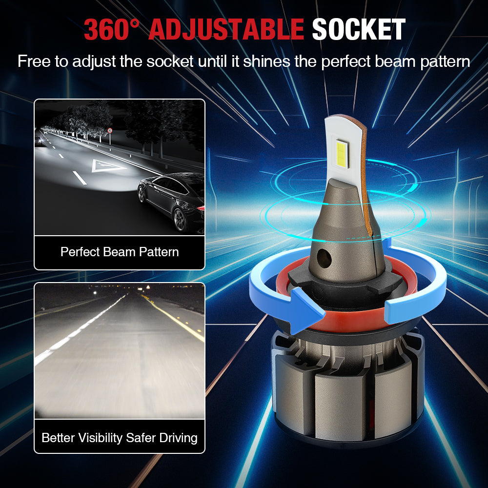 L2 H11 H8 H9 LED Headlight Bulbs 100W 6000K ‎‎‎13000LM White 2Pcs | Flashark Flashark