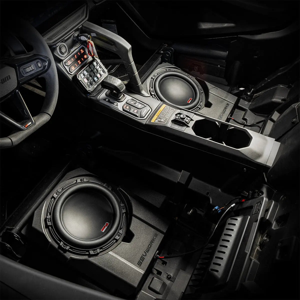 2024-2026 CanAm® Maverick R Front Under-Seat 850watt 10" Subwoofer Add-On for Factory JL® System SSV Works