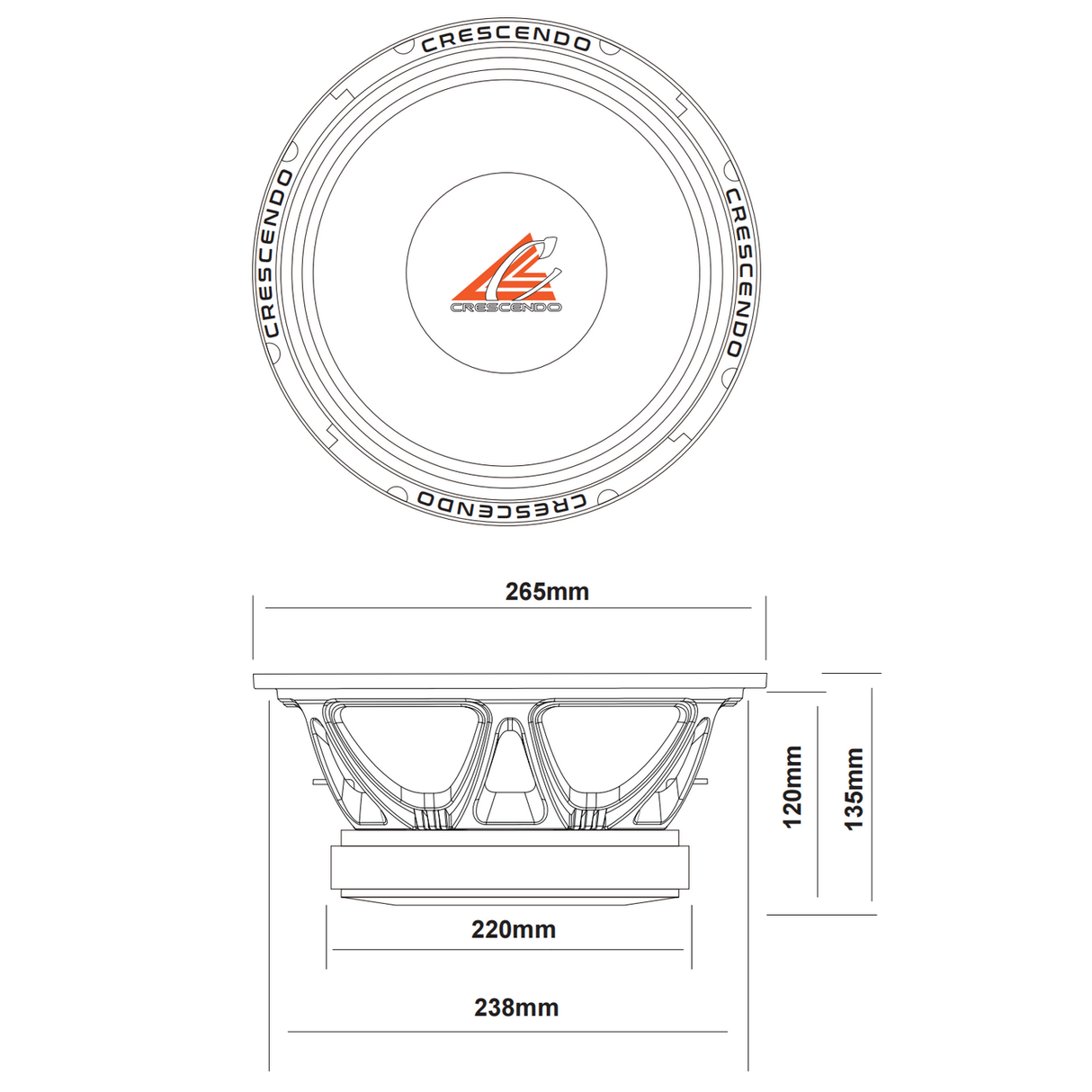 Crescendo Audio MBC 10" 1000W RMS MidBass Cartel Woofer (Single) Crescendo Audio