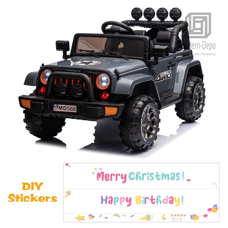 Jeep Kids Ride On Car with Parent Remote Control, Customizable Stickers, and LED Lights - 12V