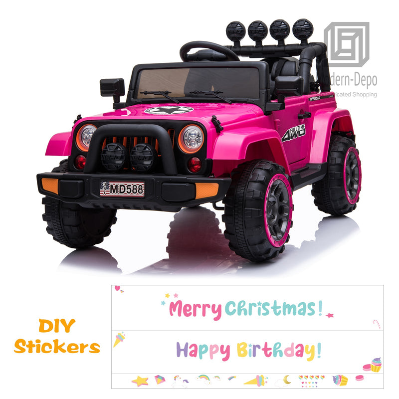 Jeep Kids Ride On Car with Parent Remote Control, Customizable Stickers, and LED Lights - 12V
