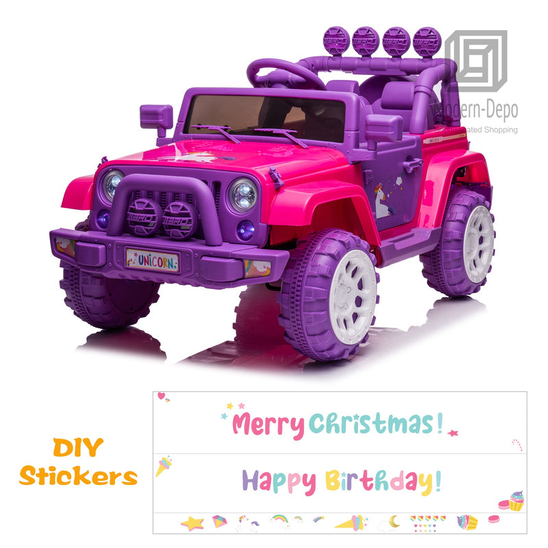 Jeep Kids Ride On Car with Parent Remote Control, Customizable Stickers, and LED Lights - 12V