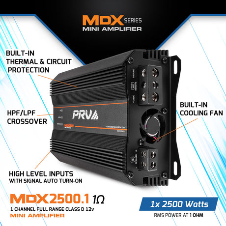 PRV Audio MDX2500.1 1 Ohm Mini 1 Channel Car Amplifier