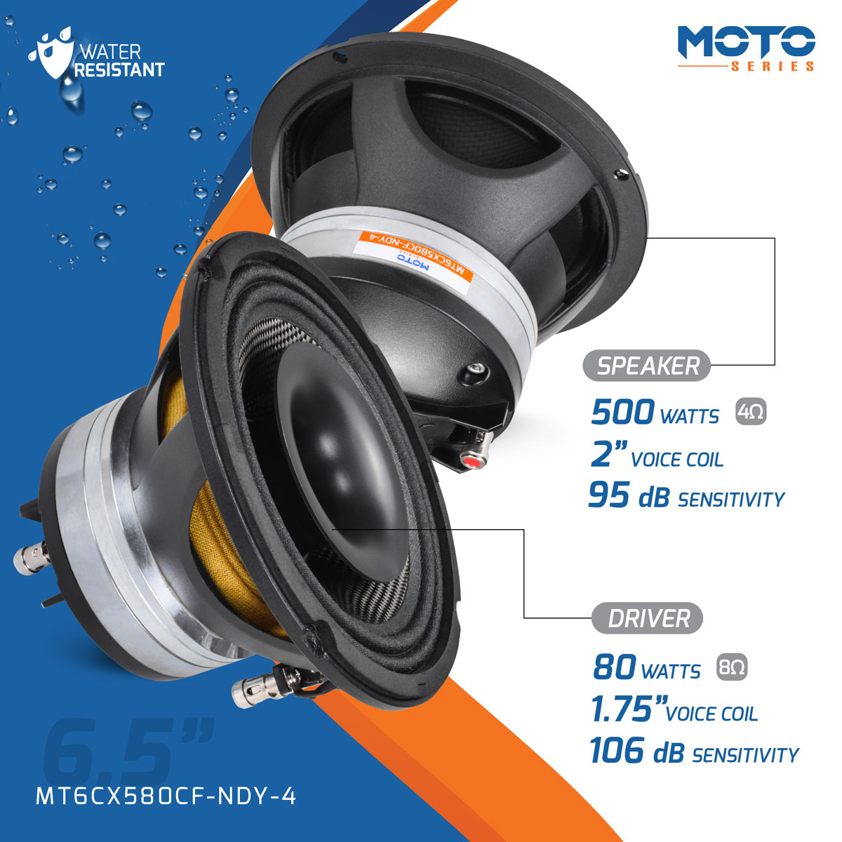 PRV Audio MT6CX580CF-NDY-4 6.5in Carbon Fiber Coaxial Speaker 4 Ohm