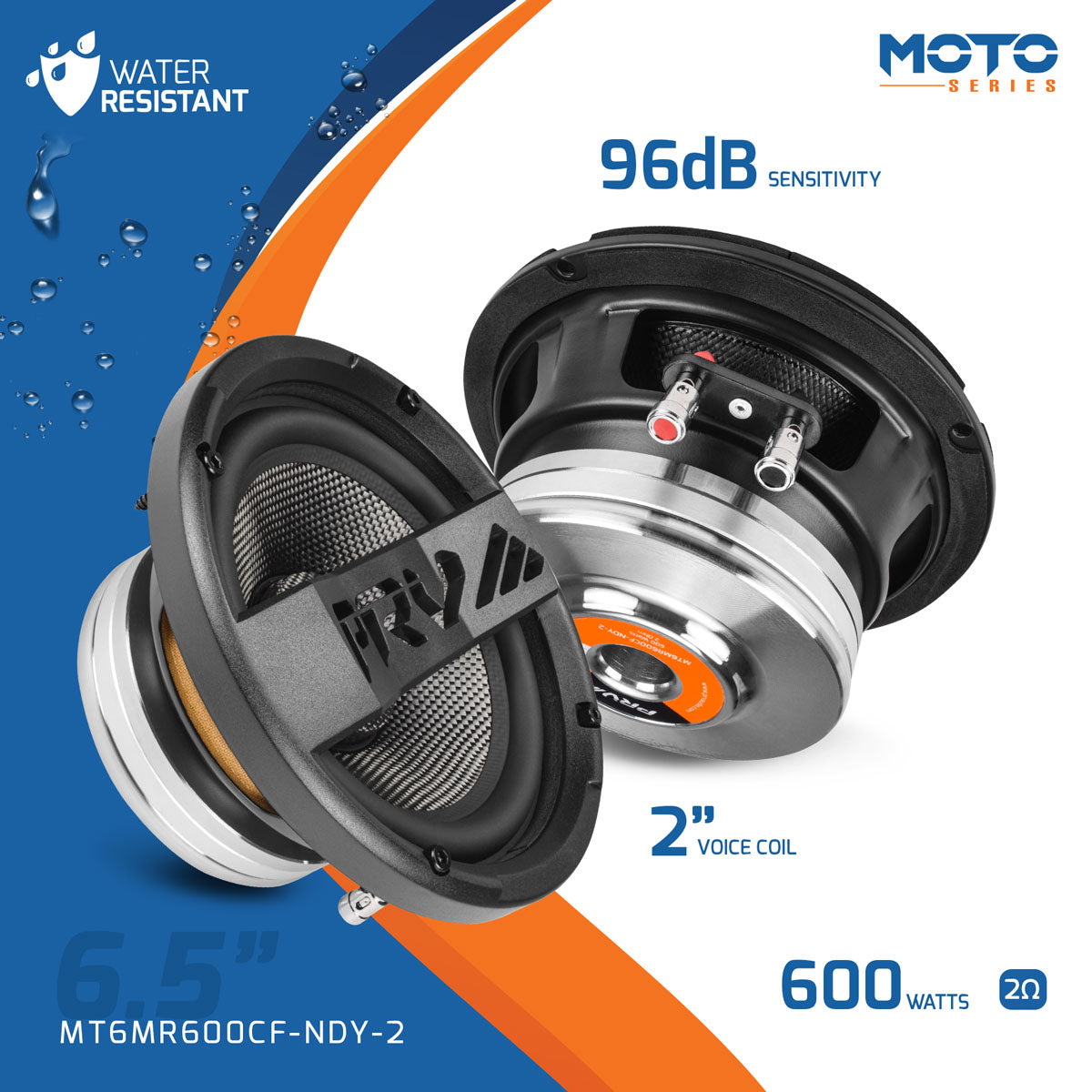 PRV Audio MT6MR600CF-NDY-2 6.5-inch Carbon Fiber Motorcycle Midrange Speaker