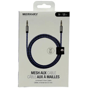 Merkury 5 Foot Mesh Two Tone 3.5mm Aux Audio Cable with Metal Tip in Blue TekShack