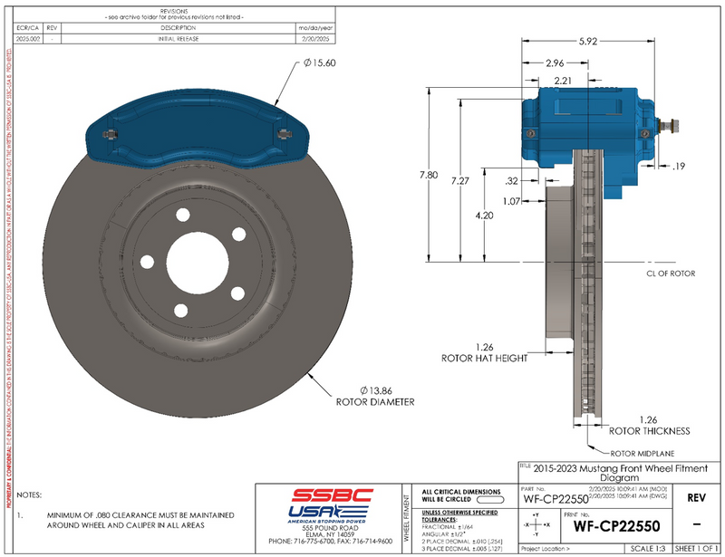 American Made R6-Redline 6 Piston Billet Aluminum Direct Fit Front Disc Brake Kit W/DS Rotors. Clear A550-20-DS