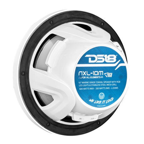 NXL 10" 2-Way Coaxial Marine Speaker with RGB LED Lights 200 Watts Rms 4-Ohm