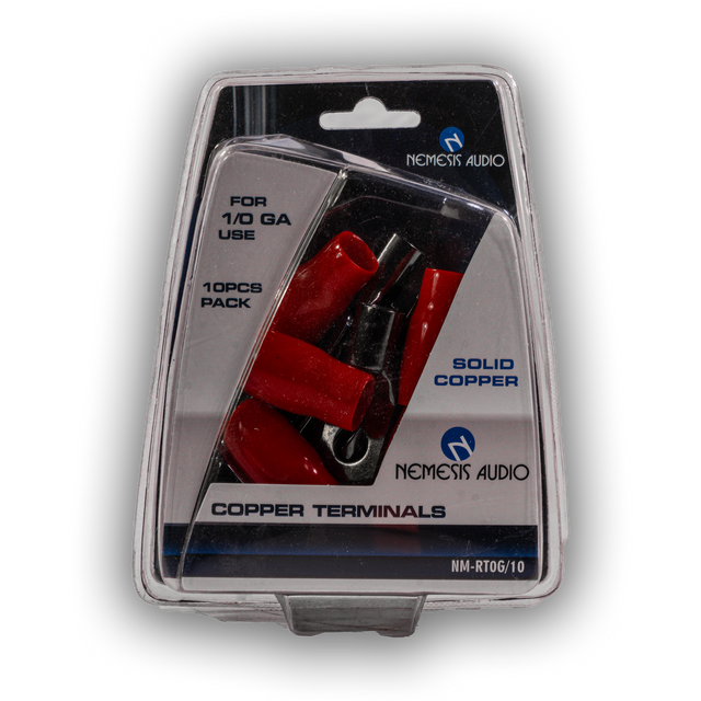 Nemesis Audio NM-RT0G/10 Copper Ring Terminals for 1/0 Gauge Use – 10 Pack Nemesis Audio