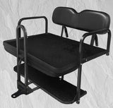 Kozip Club Car DS Front & Rear Seat Cushion Bundle with NOMAD Flip Seat Frame – White/Black Piping – White Stitching (1982-2000.5)