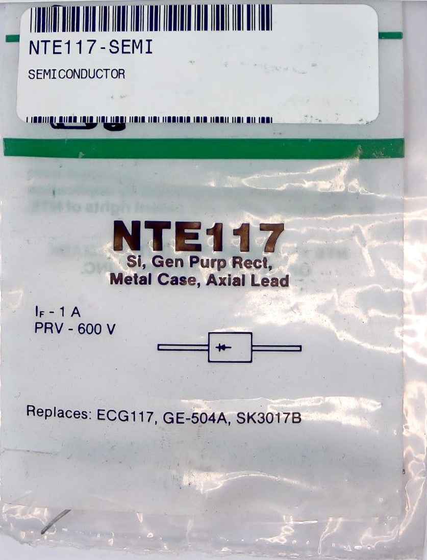 NTE117 Metal Case, Axial Lead, Si, Gen Purp Rect NTE