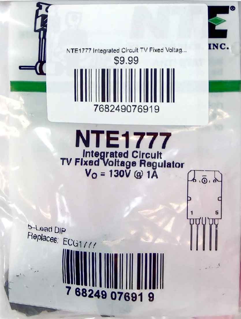 NTE1777 Integrated Circuit TV Fixed Voltage Regulator vo=130v @ 1A NTE