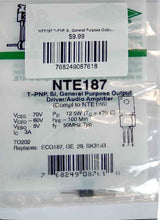 NTE187 T-PNP, Si, General Purpose Output Driver/Audio amplifier NTE