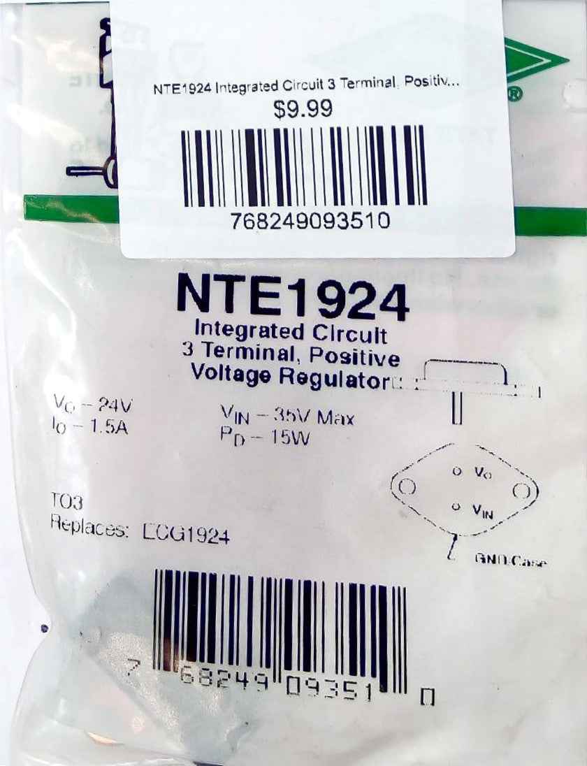 NTE1924 Integrated Circuit 3 Terminal, Positive Voltage Regulator NTE